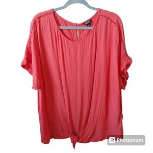 *Buffalo David Bitton Coral Flowy Front Tie Oversize Boxy Blouse Size XXL Plus